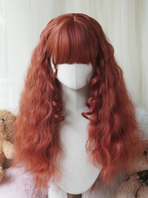 Perruque longue ondulée caramel/blond/orange/blond clair avec frange complète