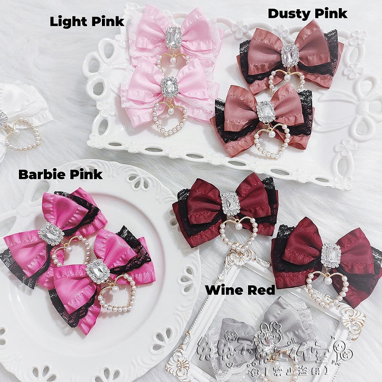 Lace Colors Heart Charm Rhinestone Accent 15 Kei Hairclips Jirai Bow