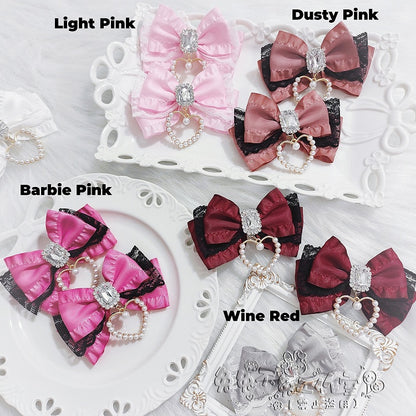 Lace Colors Heart Charm Rhinestone Accent 15 Kei Hairclips Jirai Bow