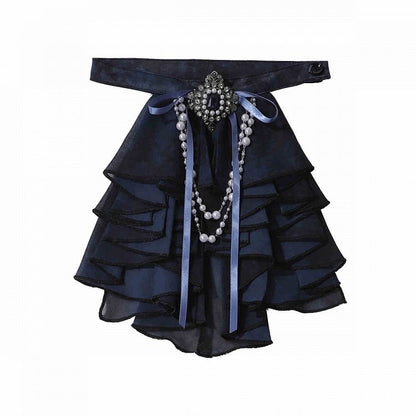 Long Shirt - Black Ouji Blue + Sleeves Tie Waistcoat Jabot Full and Prince Shorts Lolita Set