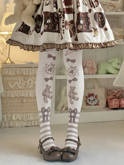 Brown/Pink Bunny and Bear Striped Sweet Lolita Tights
