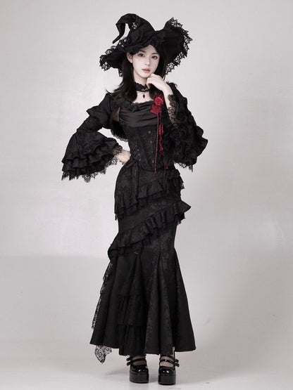 Black Elegant Gothic Lolita Flounce Trimming Mermaid Skirt