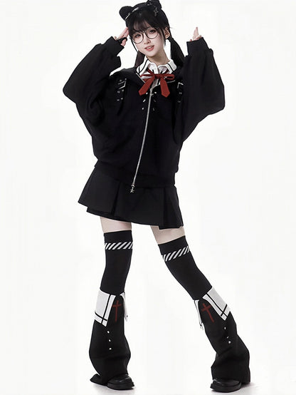 A Belt Black Mini Lined Skirt With