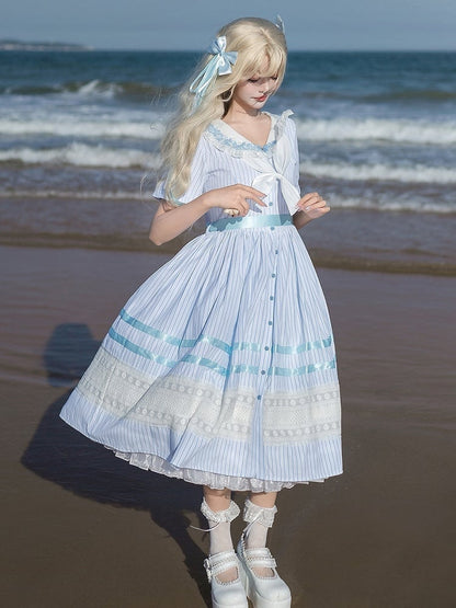 Sailor Pattern Available Plus Blue Lolita Dress Sizes Sea Collar Jacquard Summer Striped Shell
