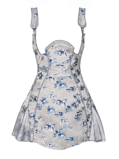 Dusty Blue Floral Jacquard Corpse Bride Overall Dress