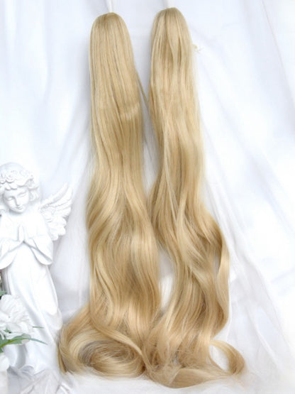 Perruque blonde courte avec frange + 60 cm, double queue de cheval et pinces à cheveux