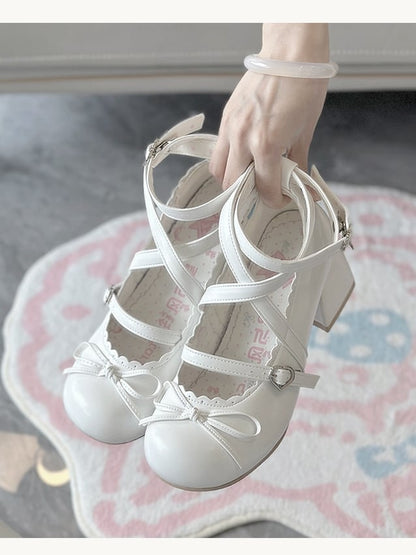 Heel Comfort - Block Mid Jane PU Schuhe White Mary
