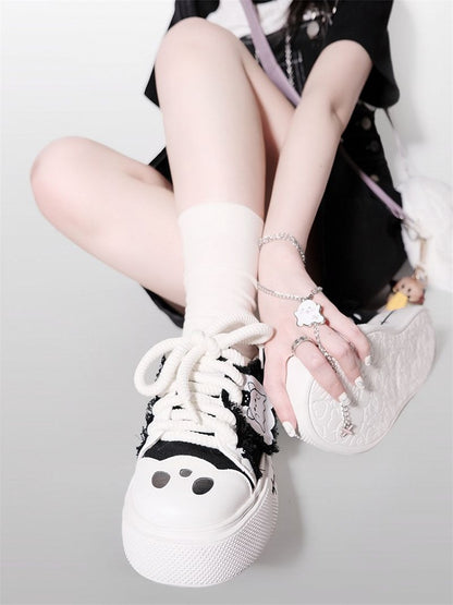 Sneakers Cute Black Ghost Platform Canvas und Weiß