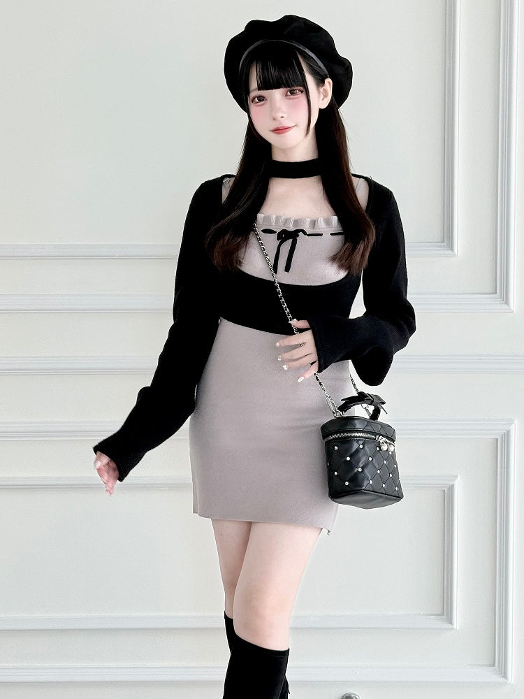 Schwarzer Slip mit Oberteil im Jirai Kei Refined-Stil – Lilafarbenes Set-Kleid mit offener Brust