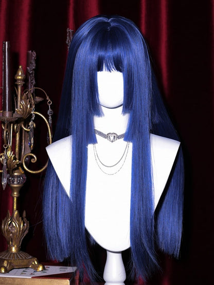 Blue Hime Cut Long Straight Synthetic Wig