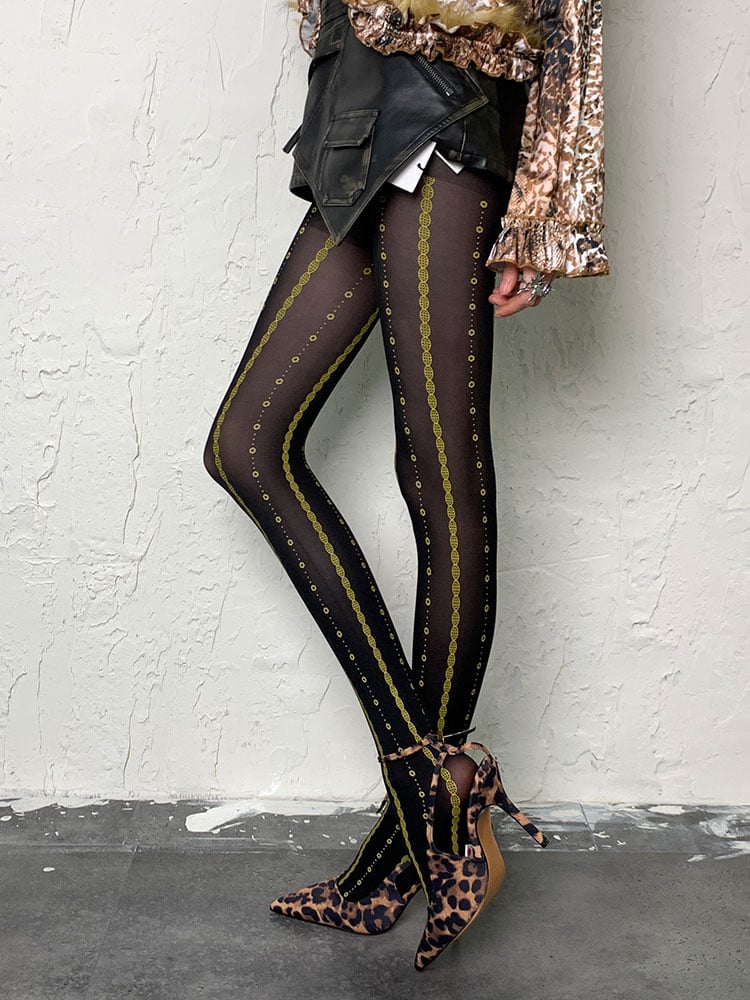 Punk Black Y2K Print Design Tights