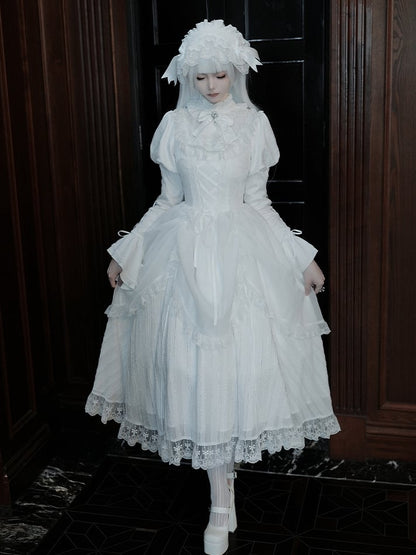 Gothic Neckline Ruffle Dress Juliette White Sleeves Set Lolita OP