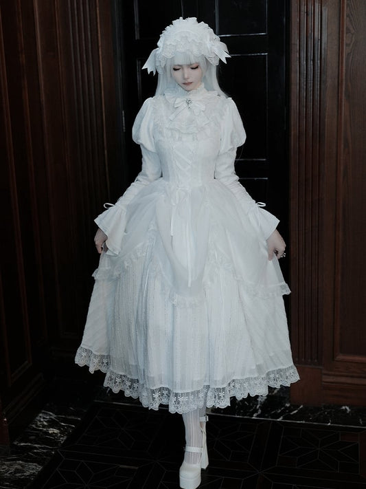 Gothic Neckline Ruffle Dress Juliette White Sleeves Set Lolita OP