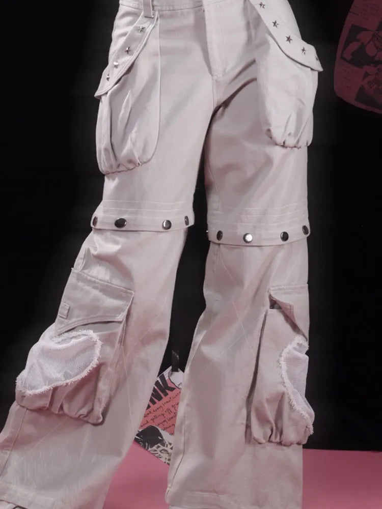 Detachable Jeans Studs Cargo Gray Star-shaped Pockets