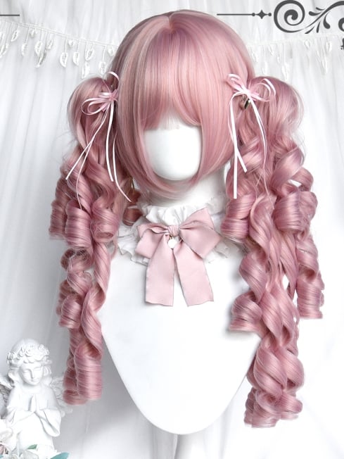 Curly Clips Bangs Roman Short Pink Ponytails With Wigs + Claw Two