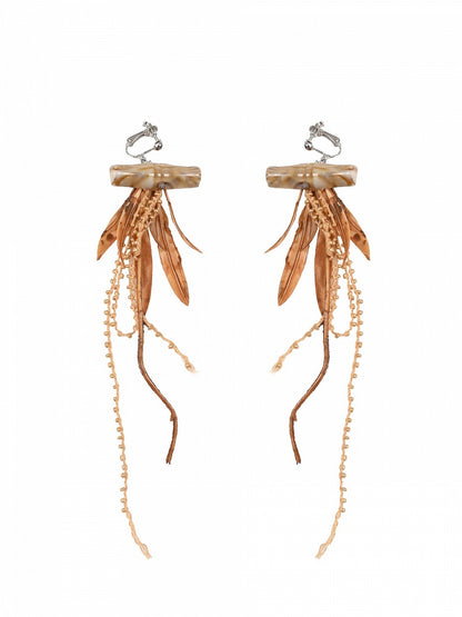 Brown Millard Fashion Leaf Tassel Ear Cips