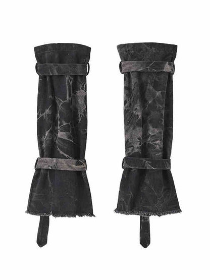 Black and Gray Buckles Denim Leg Warmers