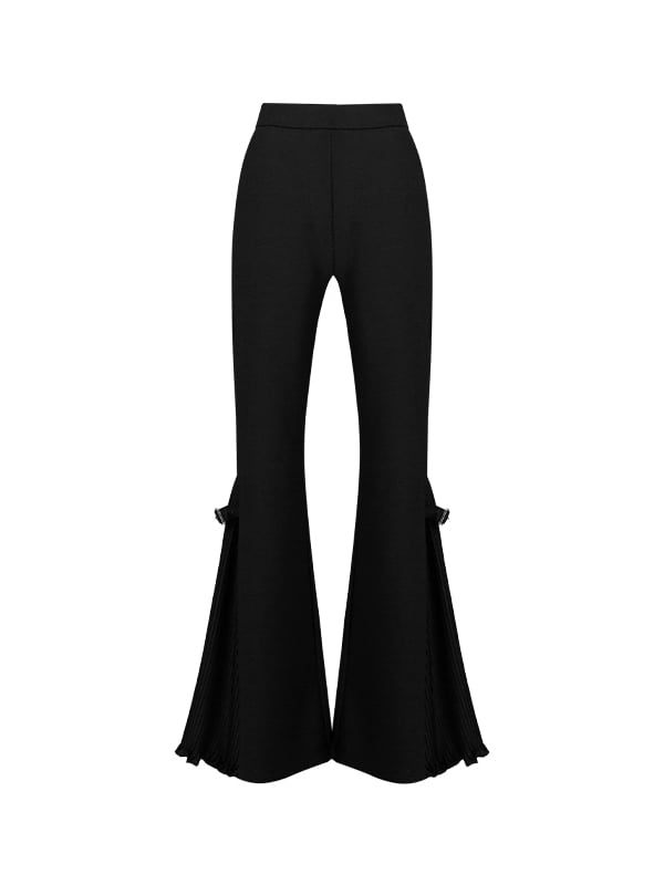 Flared Black Buckle Pants Cuffs and Pleated