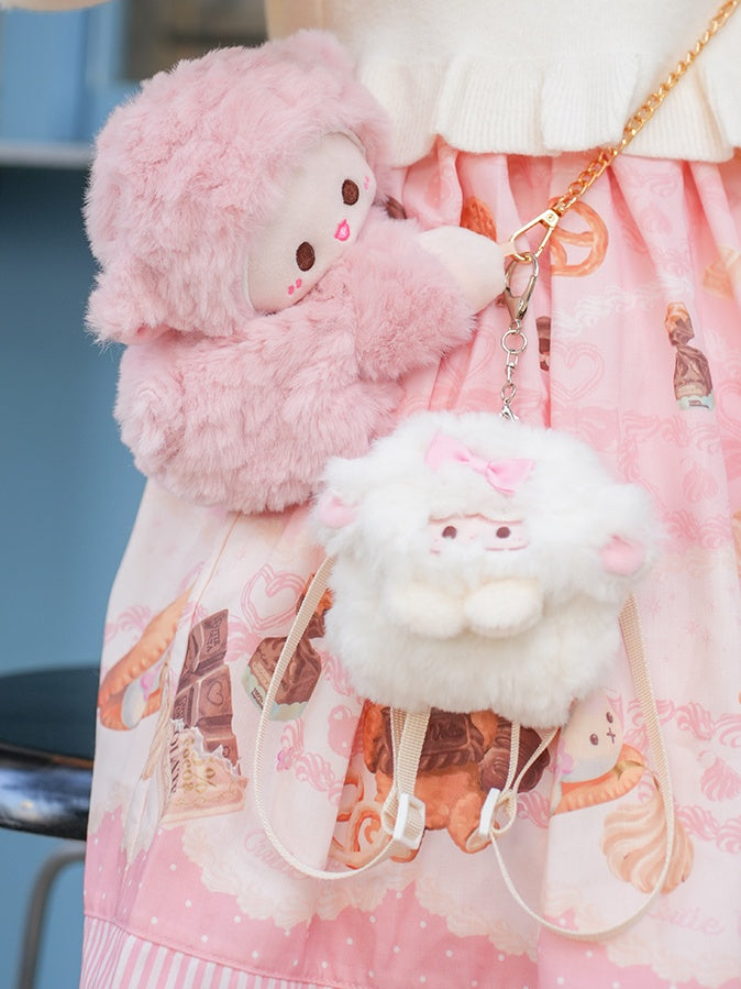 White Cute Lamb-shaped Bowknot Plushie Coin Purse Key Chain