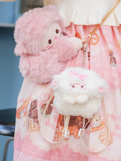 White Cute Lamb-shaped Bowknot Plushie Coin Purse Key Chain