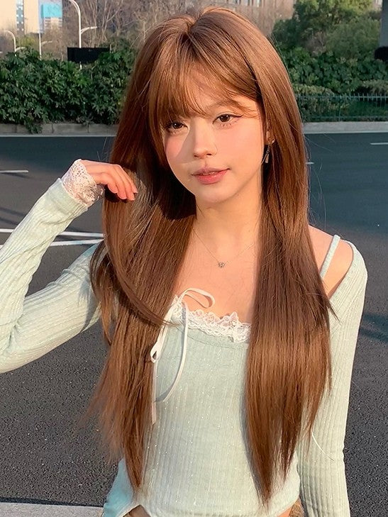 Straight Bangs With Wig Length Air Brown 73CM