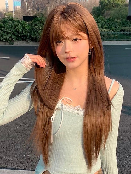 Straight Bangs With Wig Length Air Brown 73CM