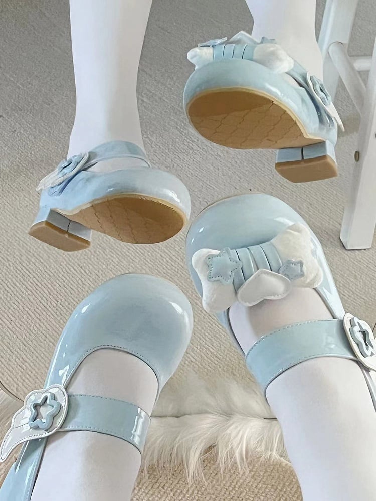Tenshi Kaiwai Light Blue Lolita Star Wing Mary Jane Shoes