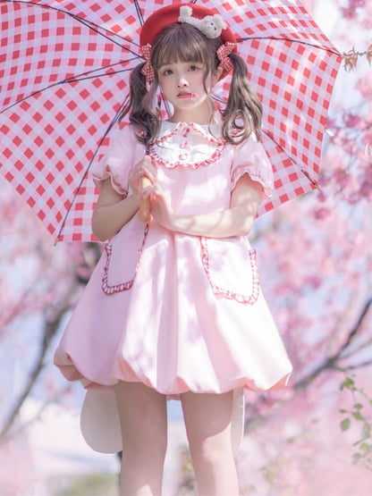 Robe rose clair à col Peter Pan et oreilles de lapin