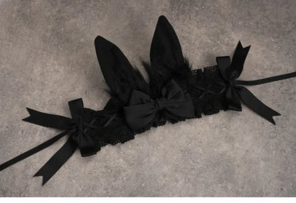 Serre-tête gothique noir avec oreilles de lapin et nœuds