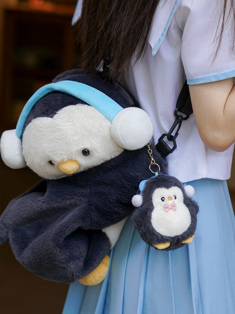 Cute Penguin Black Plush Backpack/Crossbody