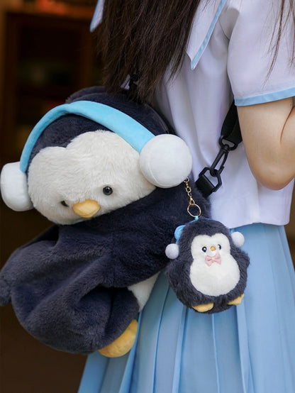 Cute Penguin Black Plush Backpack/Crossbody