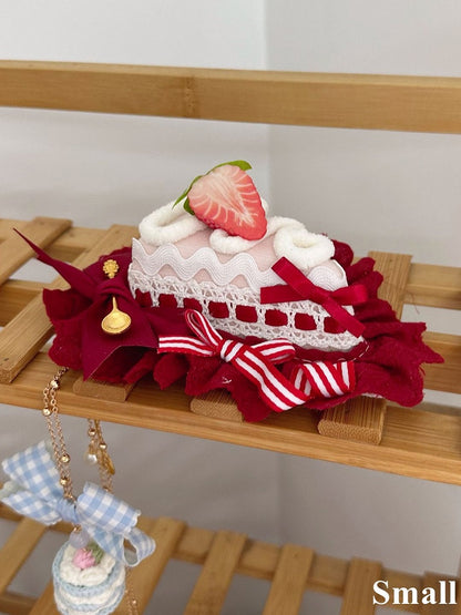 Bow Cake Decoration Red Lolita Sweet Triangle Strawberry with Hat Mini