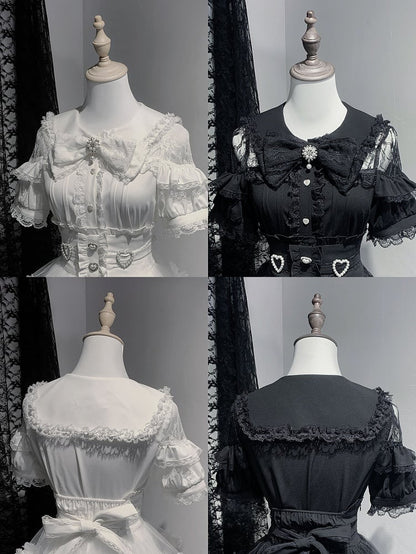 Bluse Kei Jirai Weiß / Knöpfe mit schwarzem Herz