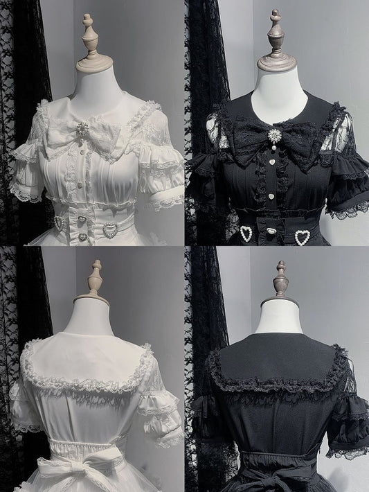 Bluse Kei Jirai Weiß / Knöpfe mit schwarzem Herz