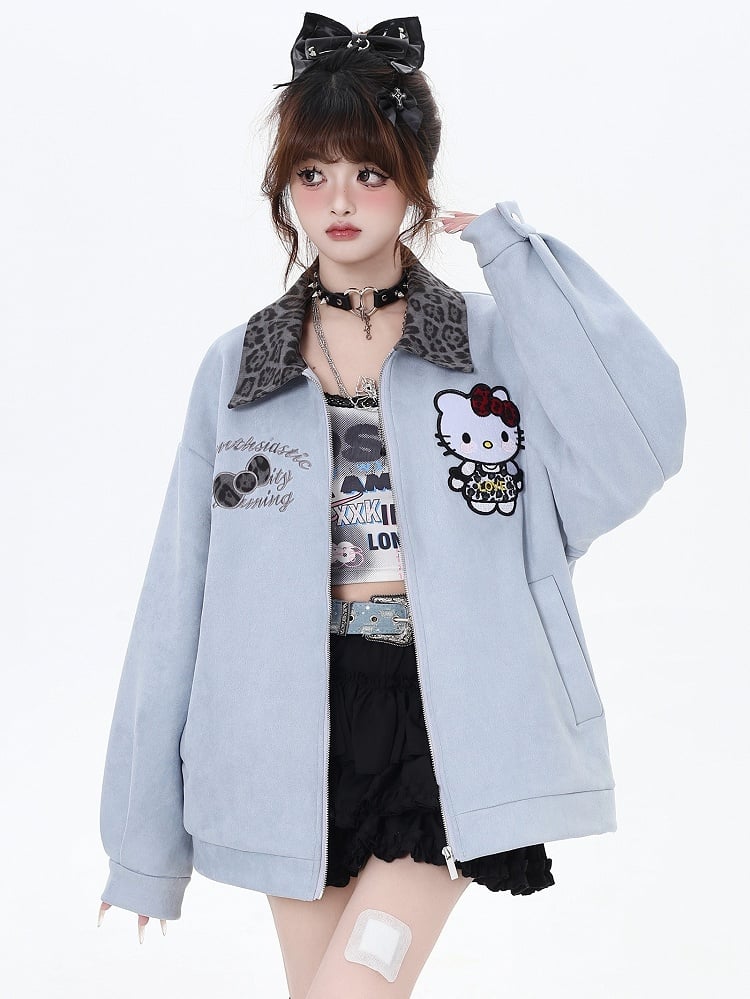 Veste de baseball à col léopard Blue Kitty