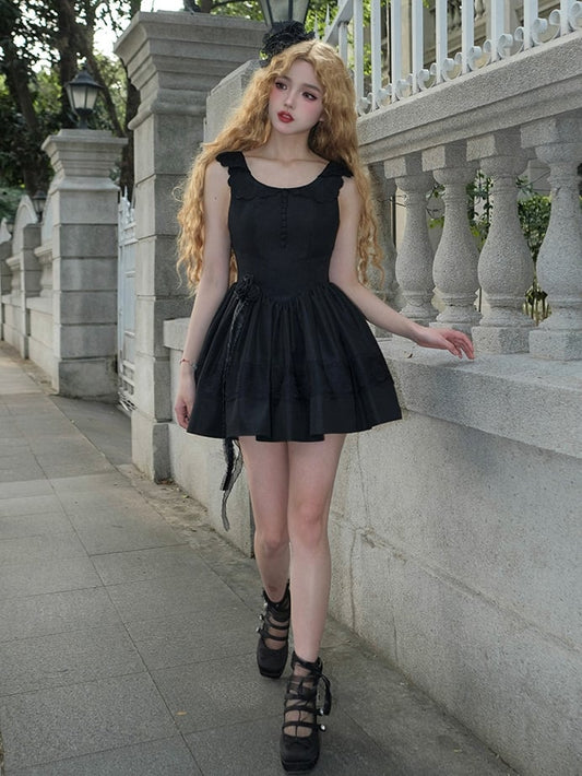 Black Rosette Basque Waist Lolita Jumper Skirt