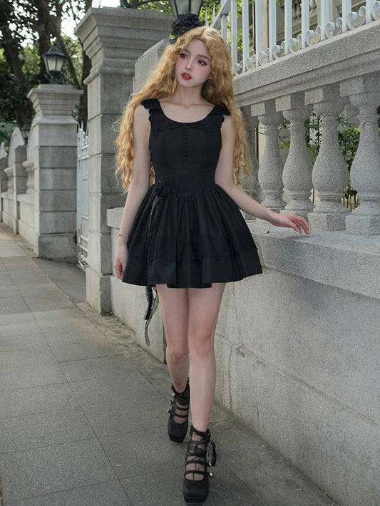 Jupe pull Lolita noire à taille basque et rosace