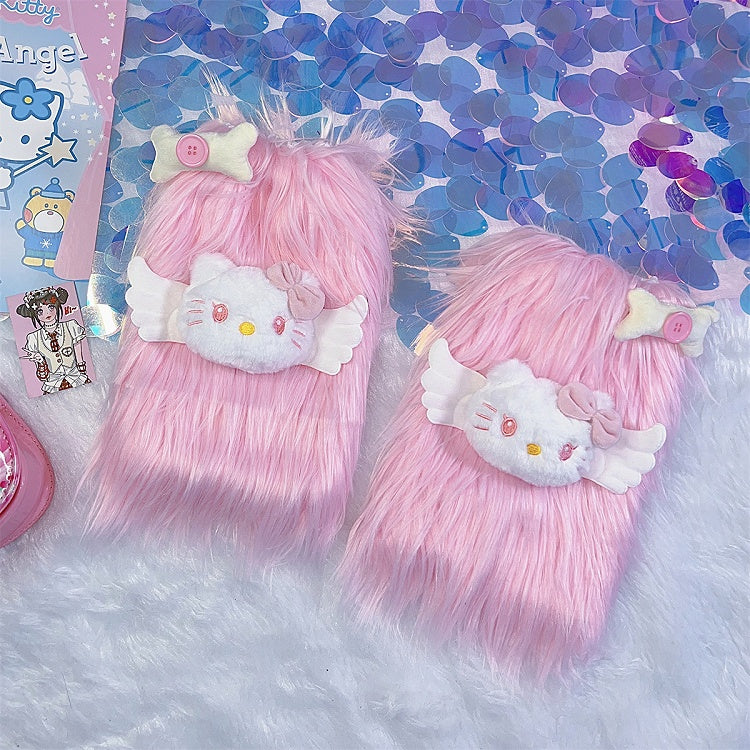 Jambières chaudes à poils longs décorées de peluches roses et d'os