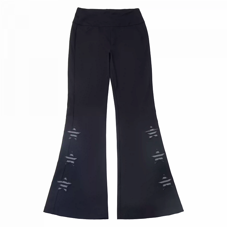 Black Star Appliques Flared Pants