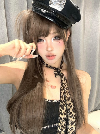 Wig With 70CM Air Bangs Brown Straight Length