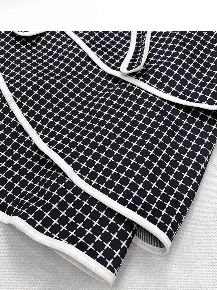 Decorated Bittersweet Tiered Plaid Bowknot Pattern Y2K Black