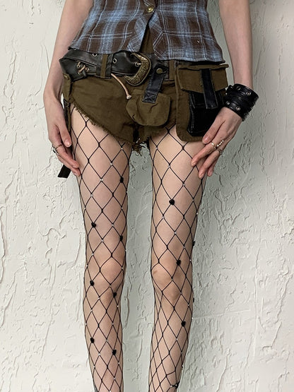 Rhinestone Y2K Tights Cut-out Black Design