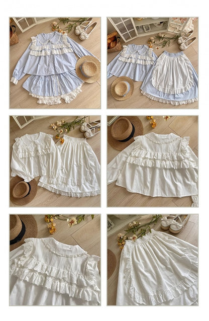 Scalloped Eyelet Trim Flounce Hem Apron Skirt