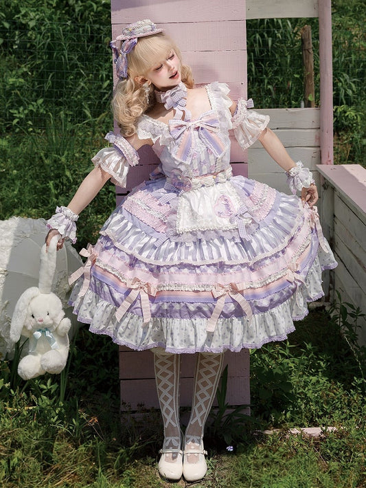 Taro Skirt Sweet Paste Accents JSK Lolita Purple Tiered Cake Bow Set Full