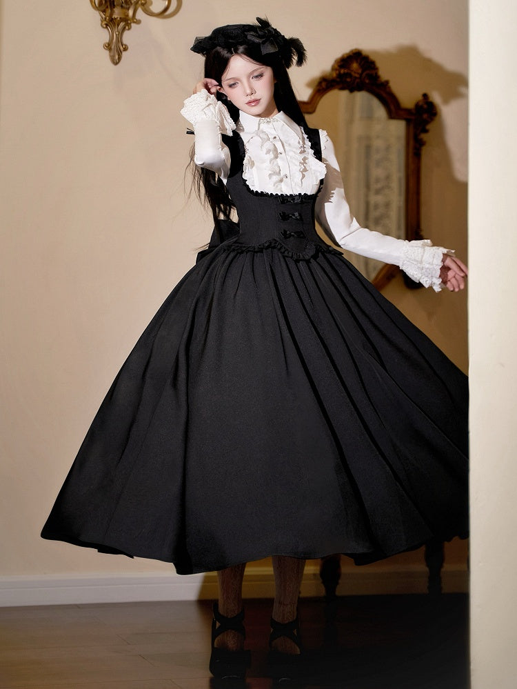 Robe Lolita noire élégante à volants sous la poitrine