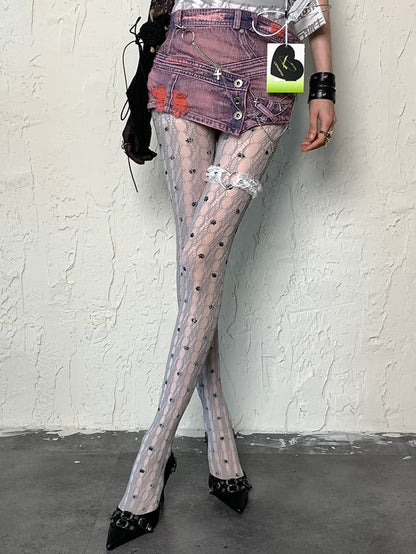 Cut-out Y2K Strumpfhose Design Grau