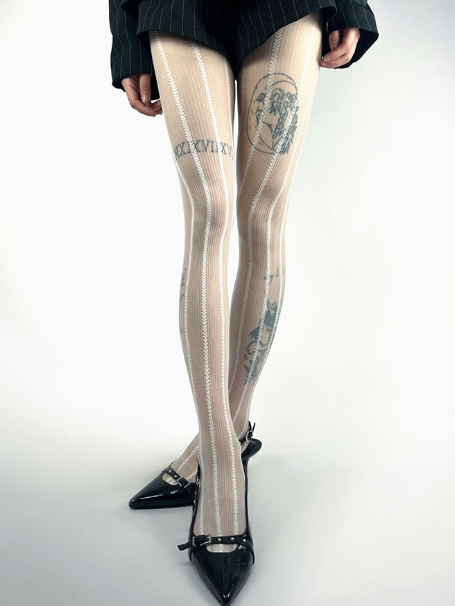 Purple/Brown/White Striped Heart Tights