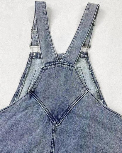 Pocket Jeans Puppy with Summer Waist Cute Accessory Plaid Overall