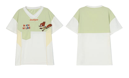 Zootopia Nick Green V-neck Colorblock Design T-shirt