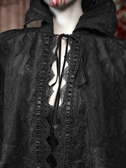 Black Goth Vampire Lace Shawl Cape Tassels Hem